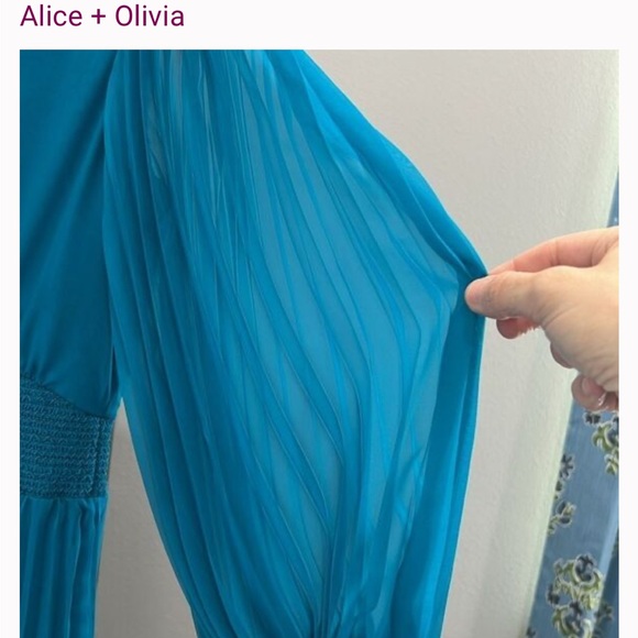 NWOT Alice + Olivia Blue Long Sleeve Pleated Dress - Picture 8 of 16